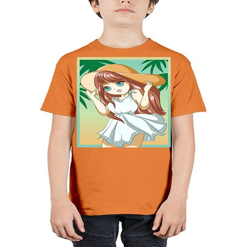 Cute and beautiful girl with white dress in beach at summer 162# - anime - Youth Tee Unisex