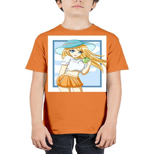 Cute and beautiful girl yellow hair with apple in the summer 158# - anime - Youth Tee Unisex