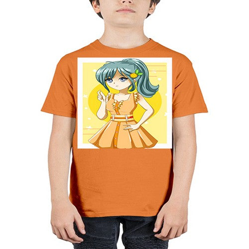 Cute and beautiful orange theme girl in summer 45# - anime - Youth Tee Unisex