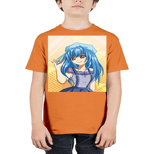 Cute and funny girl with blue hair in purple dress 83# - anime - Youth Tee Unisex