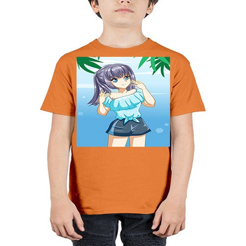 Cute and happy girl with blue shirt in summer 125# - anime - Youth Tee Unisex