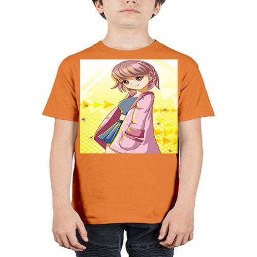Cute and happy girl with pink coat 111# - anime - Youth Tee Unisex