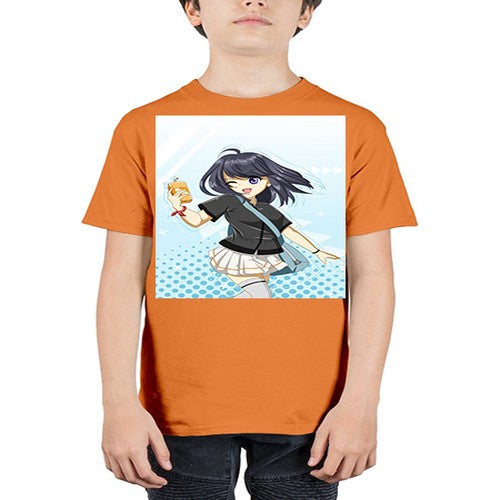 Cute and happy student girl with banana milk 4# - anime - Youth Tee Unisex