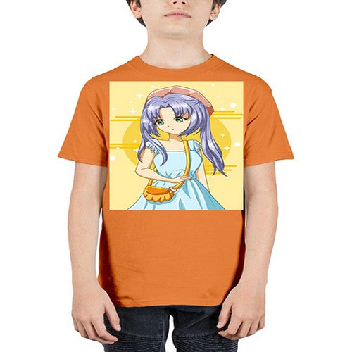 Cute and soft girl blue hair with blue dress in summer holiday 60# - anime - Youth Tee Unisex