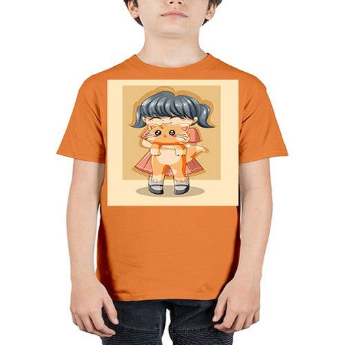 Cute girl with cat animal day 135# - anime - Youth Tee Unisex
