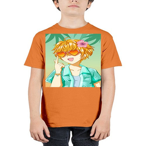 Happy and cute boy with glasses in beach in the summer 180# - anime - Youth Tee Unisex