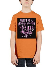 Messy bun yoga pants no sleep momlife  424# - yoga - Youth Tee Unisex