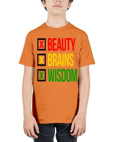 beauty brains wisdom 262# - black words and phrases - Youth Tee Unisex