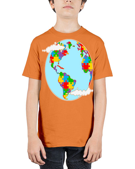 earth autism awareness heart puzzle 83# - autism - Youth Tee Unisex