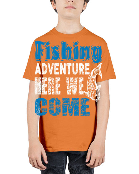 fishing adventure here we come png 79# - shark-fish - Youth Tee Unisex