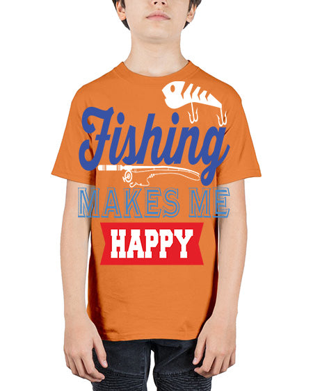 fishing makes me happy png 78# - shark-fish - Youth Tee Unisex