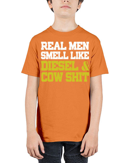 real men smell like diesel and cow poop - cow - Youth Tee Unisex
