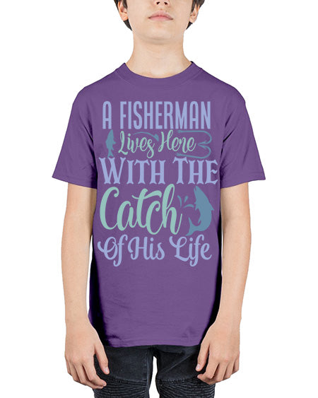 A Fisherman Lives Here With The Catch Of His Life 125# - shark-fish - Youth Tee Unisex