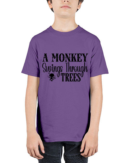 A monkey swings through trees  - monkey - Youth Tee Unisex