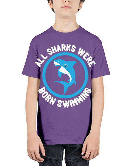 All sharks were born swimming Style 100# - shark-fish - Youth Tee Unisex