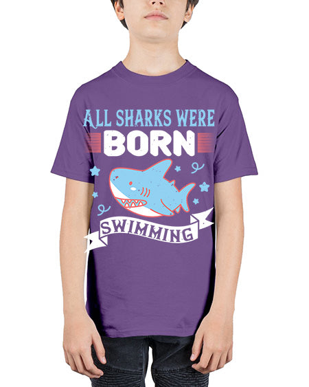 All sharks were born swimming Style 98# - shark-fish - Youth Tee Unisex