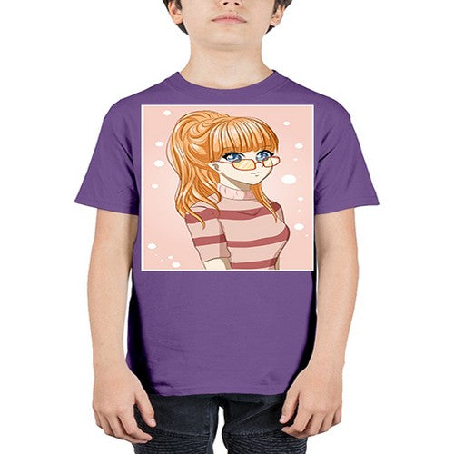 Beautiful and cool girl orange hair with glasses 105# - anime - Youth Tee Unisex