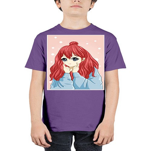 Beautiful and cute girl long red hair with jacket 150# - anime - Youth Tee Unisex