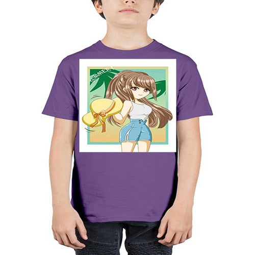Beautiful and cute girl with hat on the beach in the summer 154# - anime - Youth Tee Unisex