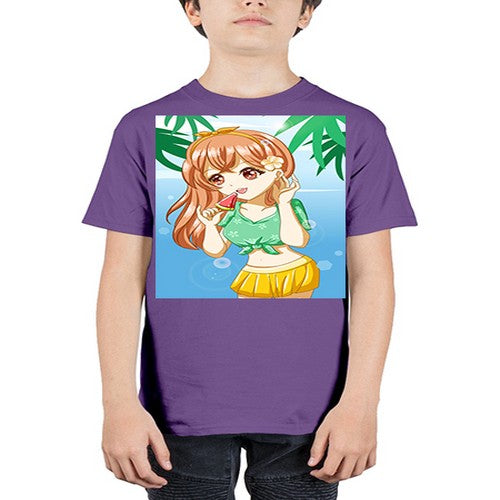 Beautiful and cute girl yellow hair with ice cream in beach in the summer 178# - anime - Youth Tee Unisex