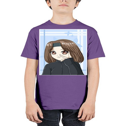 Beautiful and happy girl brown short hair with black jacket 89# - anime - Youth Tee Unisex