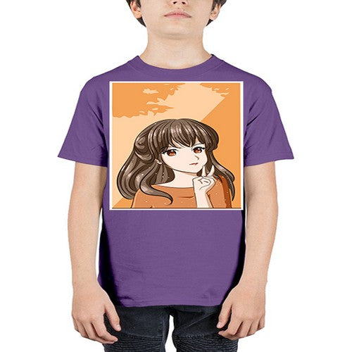 Beautiful and pretty girl long hair with orange background 100# - anime - Youth Tee Unisex