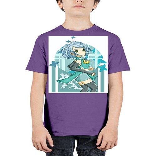 Beautiful girl blue hair with green clothes 161# - anime - Youth Tee Unisex