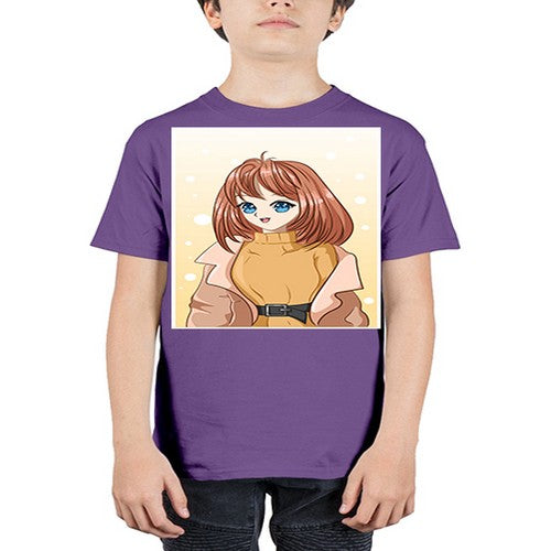Beautiful girl short hair wearing winter clothes 168# - anime - Youth Tee Unisex