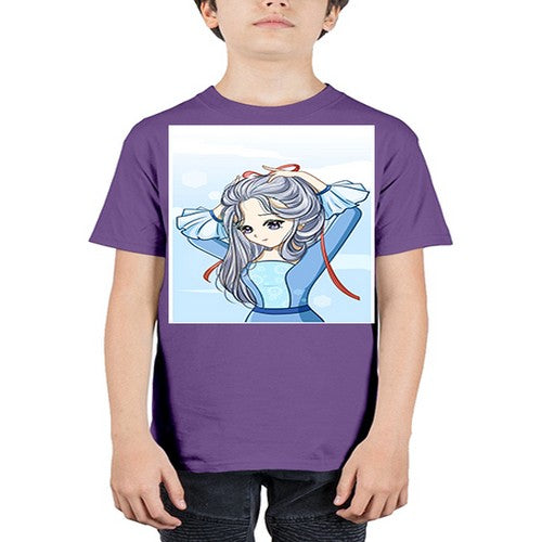 Beautiful princess silver hair with blue dress 120# - anime - Youth Tee Unisex