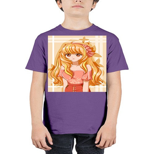 Cute and beautiful girl blonde hair with ribbon 110# - anime - Youth Tee Unisex