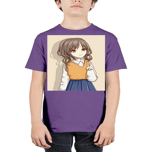 Cute and beautiful girl brown hair wearing uniform 71# - anime - Youth Tee Unisex