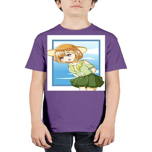 Cute and beautiful girl brown hair with green dress in the summer 159# - anime - Youth Tee Unisex