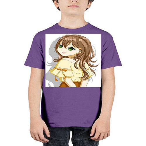 Cute and beautiful girl brown hair with yellow blouse 69# - anime - Youth Tee Unisex