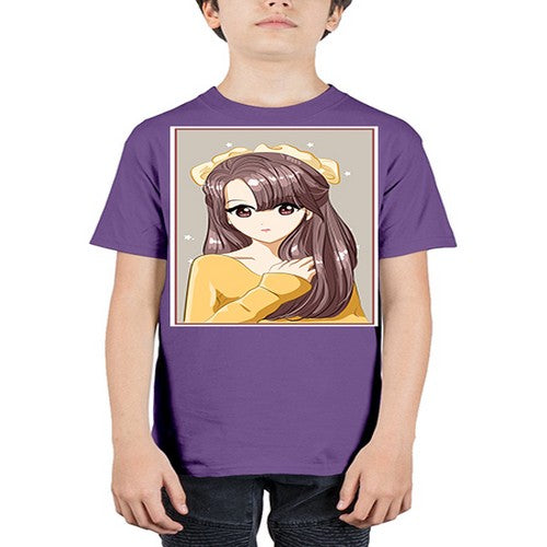 Cute and beautiful girl brown long hair and ribbon 136# - anime - Youth Tee Unisex