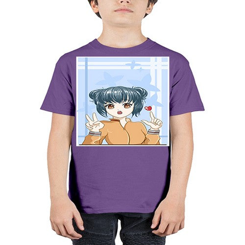 Cute and beautiful girl dark blue hair with love 74# - anime - Youth Tee Unisex