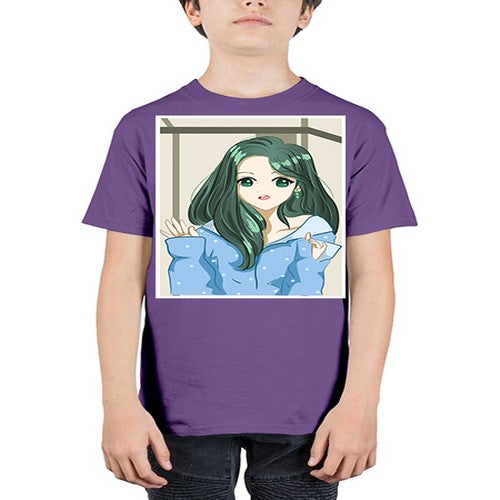 Cute and beautiful girl green long hair 134# - anime - Youth Tee Unisex