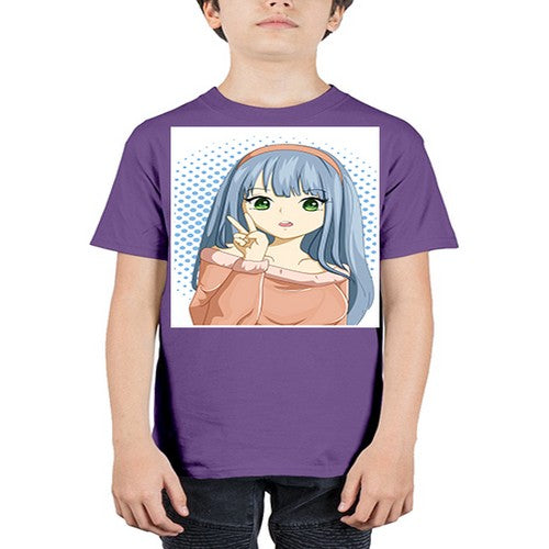 Cute and beautiful girl long blue hair 183# - anime - Youth Tee Unisex