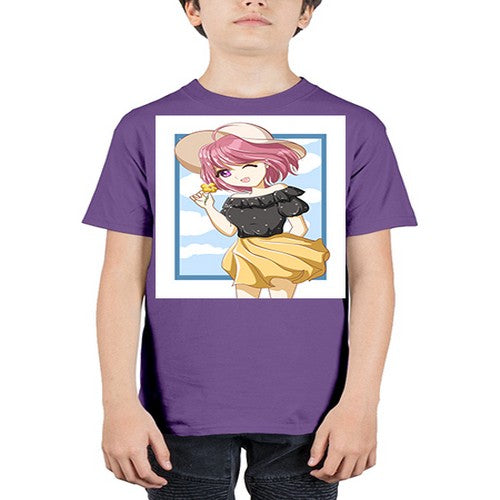 Cute and beautiful girl pink hair with hat in the summer 146# - anime - Youth Tee Unisex