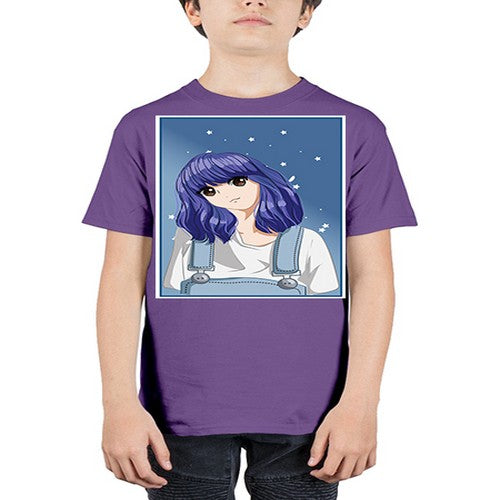 Cute and beautiful girl short purple hair 144# - anime - Youth Tee Unisex