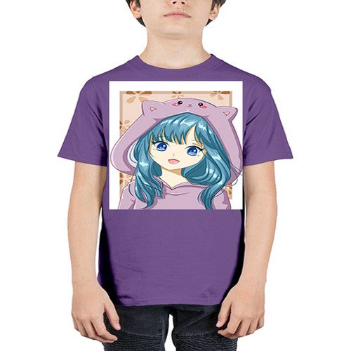 Cute and beautiful girl with cat jacket 107# - anime - Youth Tee Unisex
