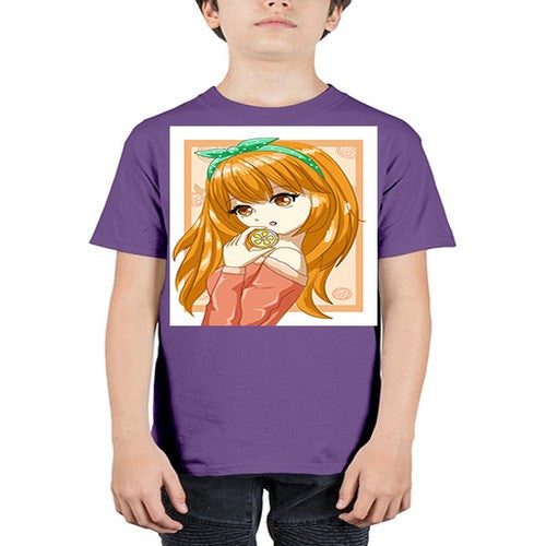 Cute and beautiful girl with orange in the summer 174# - anime - Youth Tee Unisex