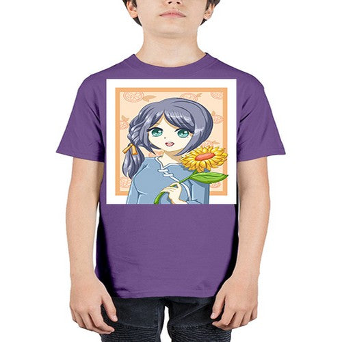 Cute and beautiful girl with sunflower in the summer 165# - anime - Youth Tee Unisex