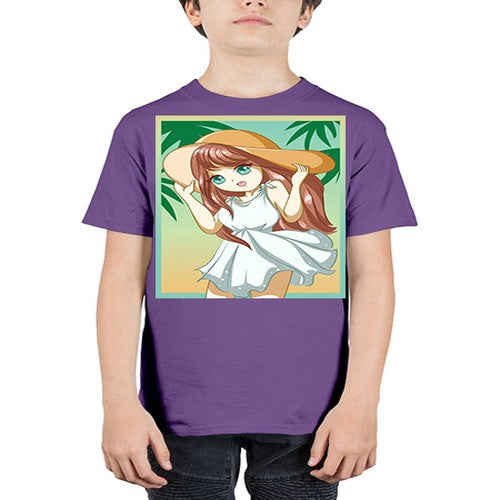 Cute and beautiful girl with white dress in beach at summer 162# - anime - Youth Tee Unisex