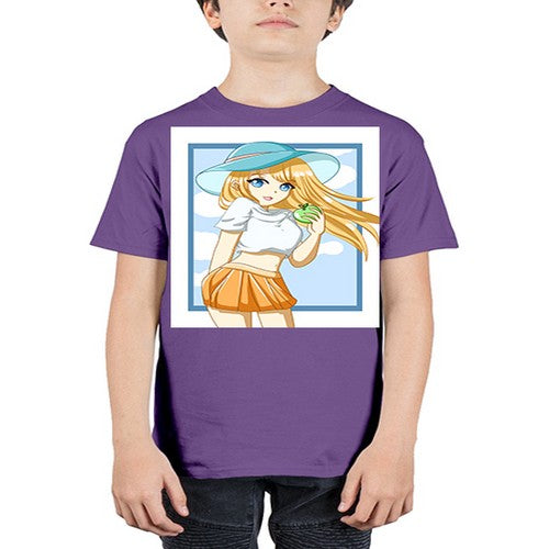 Cute and beautiful girl yellow hair with apple in the summer 158# - anime - Youth Tee Unisex