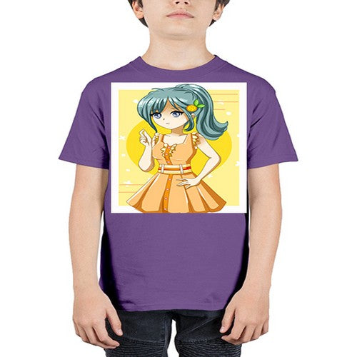Cute and beautiful orange theme girl in summer 45# - anime - Youth Tee Unisex
