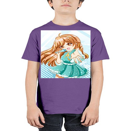 Cute and beautiful singer girl with green dress 163# - anime - Youth Tee Unisex