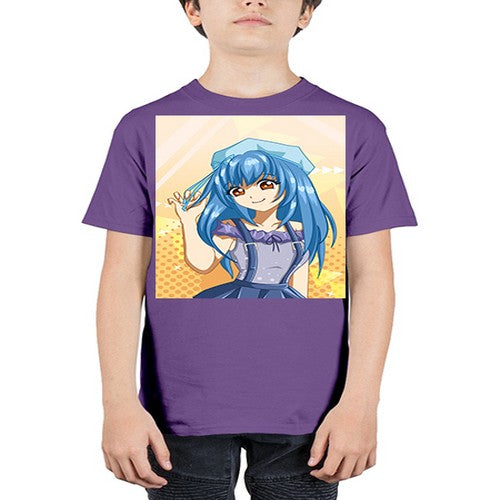 Cute and funny girl with blue hair in purple dress 83# - anime - Youth Tee Unisex