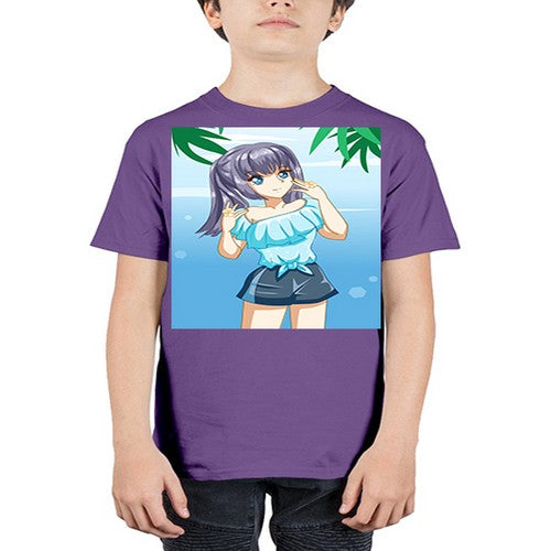 Cute and happy girl with blue shirt in summer 125# - anime - Youth Tee Unisex