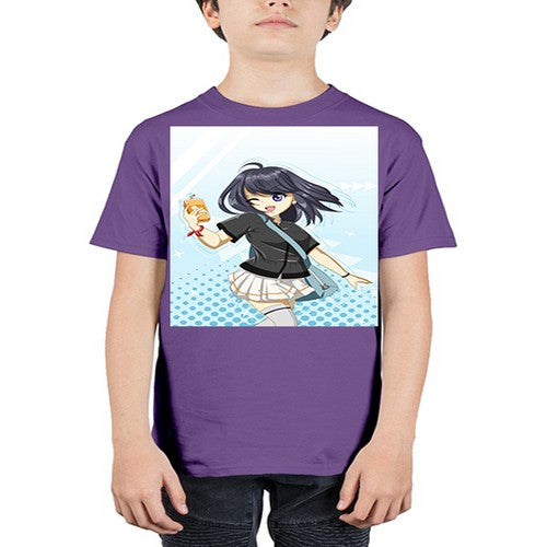 Cute and happy student girl with banana milk 4# - anime - Youth Tee Unisex