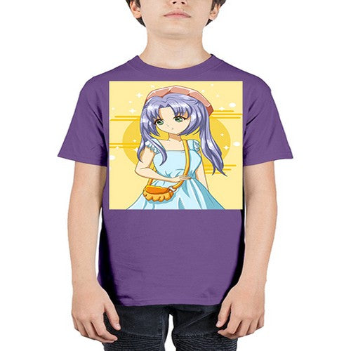 Cute and soft girl blue hair with blue dress in summer holiday 60# - anime - Youth Tee Unisex